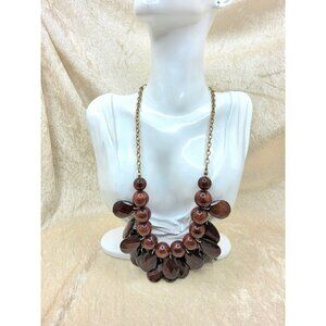 Erica Lyons Brown Burgandy and Gold Tone Statement Fashion Necklace